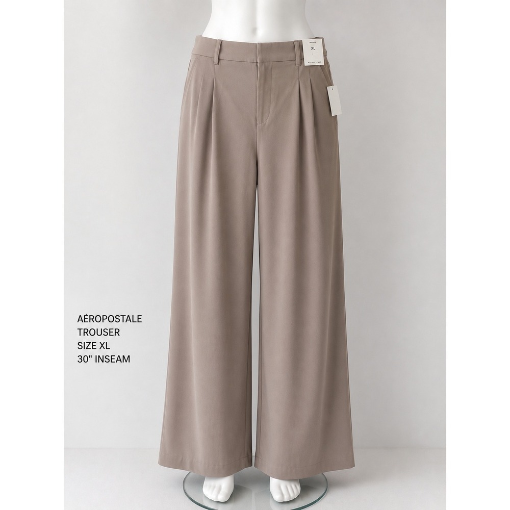 Aeropostale Taupe High Waisted Pleated Wide Leg Trouser Pants XL NEW Business